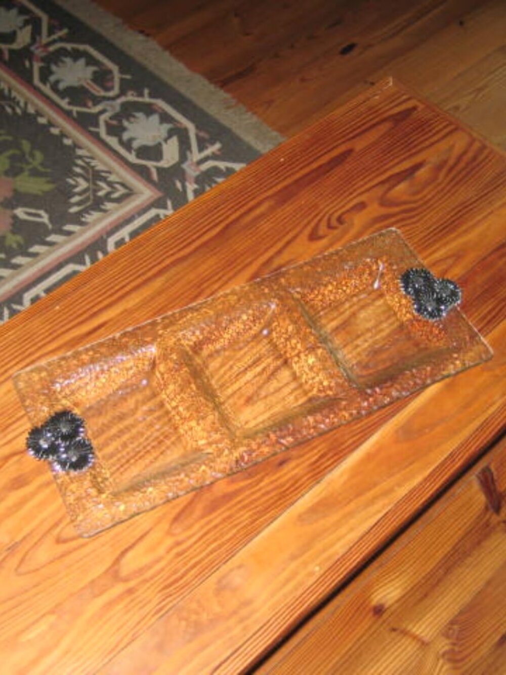 Hammered Glass Serving Dish w Pewter Handles 3 Sections Thirstystone Excellent